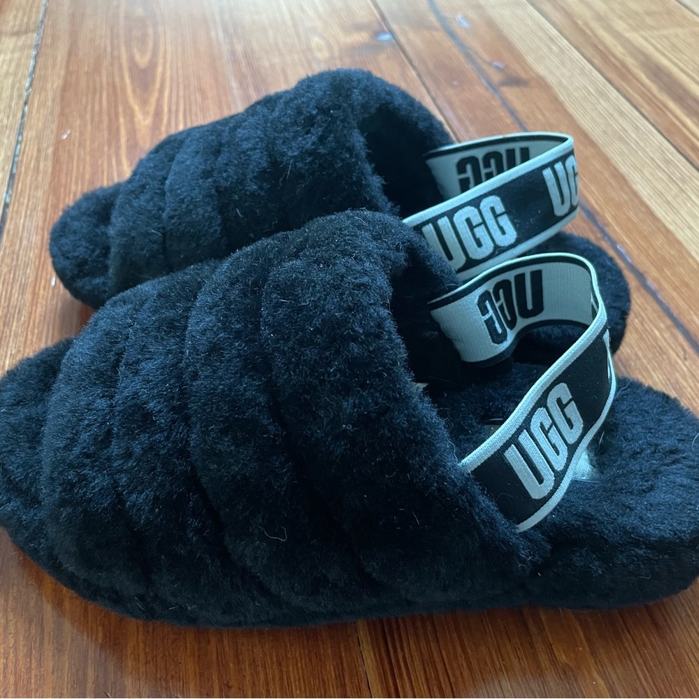 Ugg Fluff Yeah Black Shearling Slides - image 1